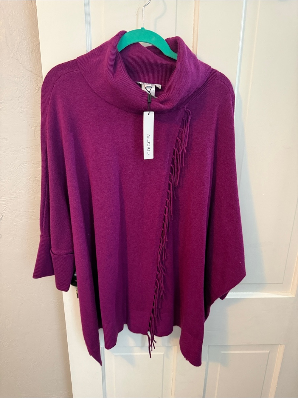 Chico's Plum Fringe Cowl Neck Sweater
